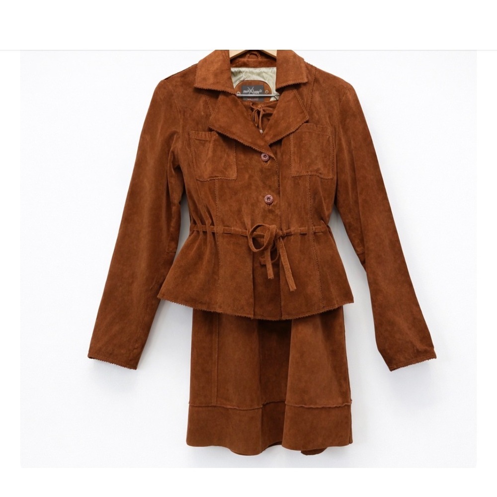 Wilson's Leather Brown Suede Blazer & Skirt Set Y2K Western Coastal Cowgirl Chic